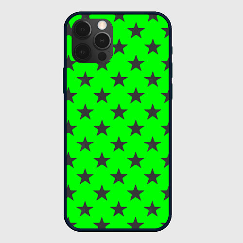 Чехол iPhone 12 Pro Max Звездный фон зеленый / 3D-Черный – фото 1