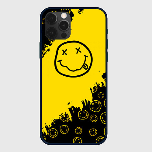 Чехол iPhone 12 Pro Max Nirvana Smile Нирвана Рваный Паттерн / 3D-Черный – фото 1