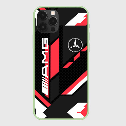 Чехол iPhone 12 Pro Max MERCEDES-BENZ AMG GEOMETRY STRIPES RED / 3D-Салатовый – фото 1