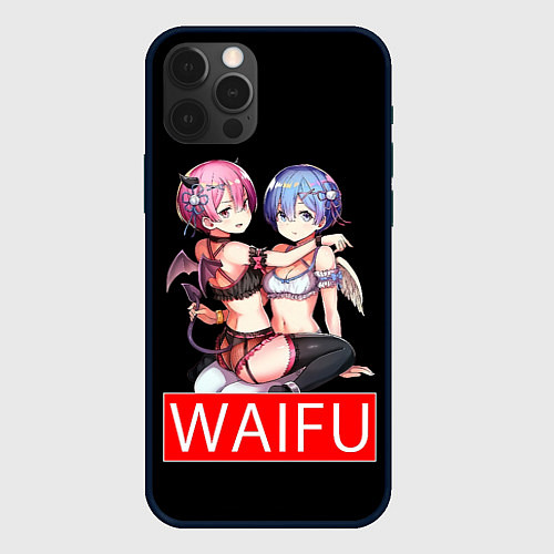 Чехол iPhone 12 Pro Max Рем и рам вайфу Re zero ahegao / 3D-Черный – фото 1