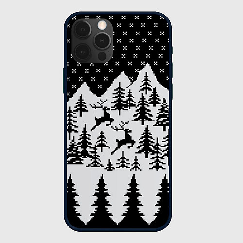 Чехол iPhone 12 Pro Max Северные Олени в Горах / 3D-Черный – фото 1