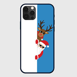 Чехол для iPhone 12 Pro Max Крутые Санта и Олень, цвет: 3D-черный