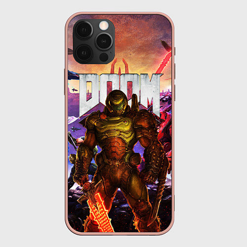 Чехол iPhone 12 Pro Max DOOM ETERNAL ДУМ БИТВА В АДУ / 3D-Светло-розовый – фото 1