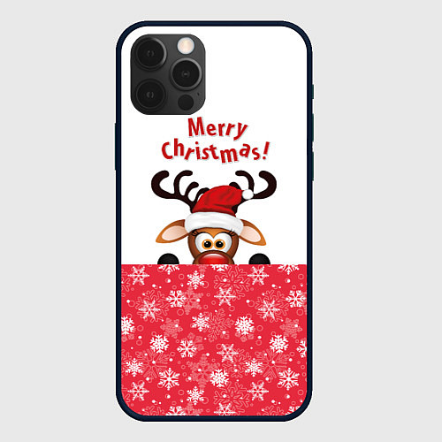 Чехол iPhone 12 Pro Max Оленёнок Merry Christmas / 3D-Черный – фото 1