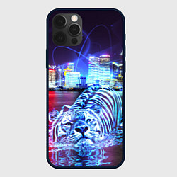 Чехол для iPhone 12 Pro Max Плывущий неоновый тигр, цвет: 3D-черный