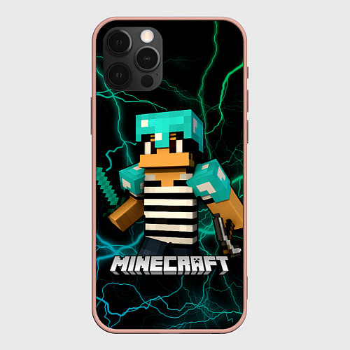 Чехол iPhone 12 Pro Max Minecraft молнии / 3D-Светло-розовый – фото 1