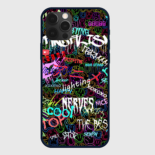 Чехол iPhone 12 Pro Max Neon graffiti Smile / 3D-Черный – фото 1