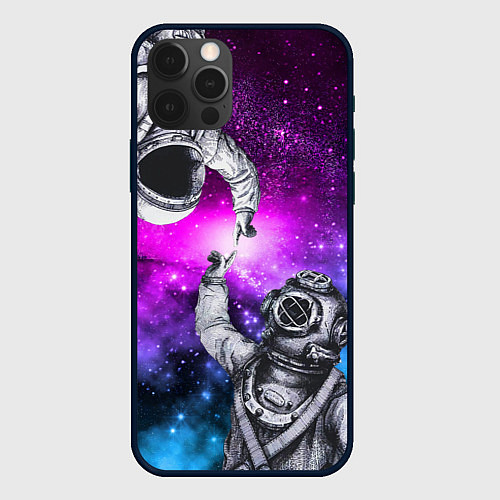Чехол iPhone 12 Pro Max Космонавт и водолаз - сотворение / 3D-Черный – фото 1