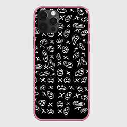 Чехол для iPhone 12 Pro Max Белые смайлы граффити, цвет: 3D-малиновый