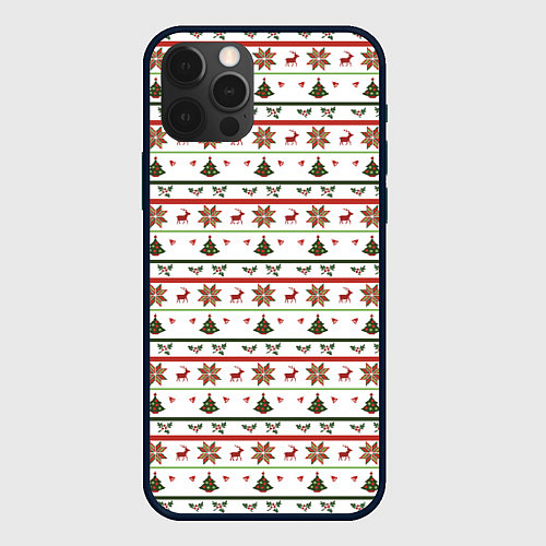 Чехол iPhone 12 Pro Max Узор новогодний Бело-красно-зеленый / 3D-Черный – фото 1