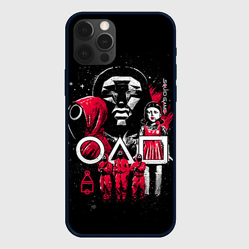 Чехол iPhone 12 Pro Max Игра в кальмара охрана, кукла, ведущий / 3D-Черный – фото 1