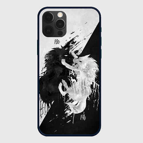 Чехол iPhone 12 Pro Max ИНЬ ЯНЬ ВОЛКИ ЧЁРНО БЕЛЫЙ / 3D-Черный – фото 1