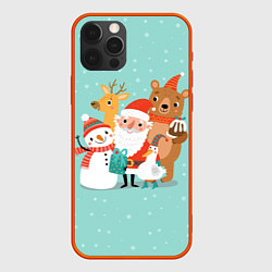 Чехол для iPhone 12 Pro Max Звери и Дед Мороз, цвет: 3D-красный