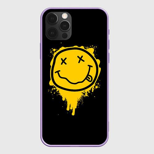 Чехол iPhone 12 Pro Max NIRVANA LOGO SMILE, БРЫЗГИ КРАСОК / 3D-Сиреневый – фото 1