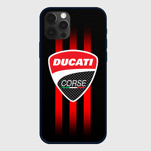 Чехол iPhone 12 Pro Max DUCATI CARBON LOGO ITALY CONCERN / 3D-Черный – фото 1
