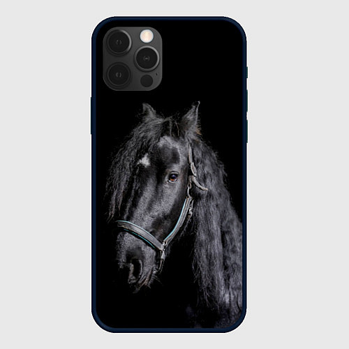 Чехол iPhone 12 Pro Max Лошадь на черном фоне / 3D-Черный – фото 1