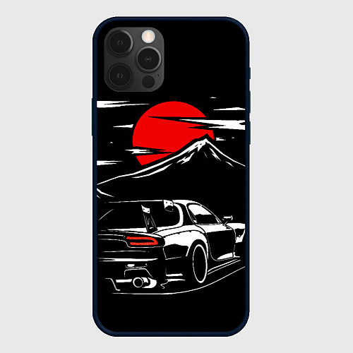 Чехол iPhone 12 Pro Max MAZDA RX 7 Мазда при свете красной луны / 3D-Черный – фото 1