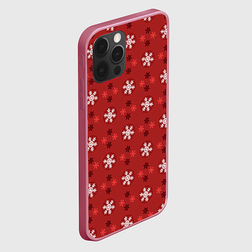 Чехол iPhone 12 Pro Max Snowflakes / 3D-Малиновый – фото 2
