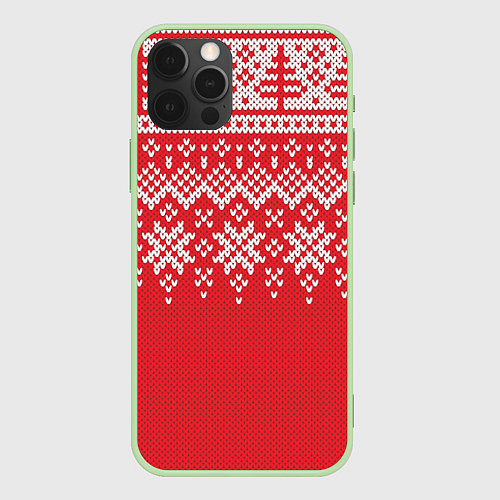 Чехол iPhone 12 Pro Max Knitted Pattern / 3D-Салатовый – фото 1