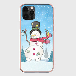 Чехол iPhone 12 Pro Max Снеговик в снежном дворике
