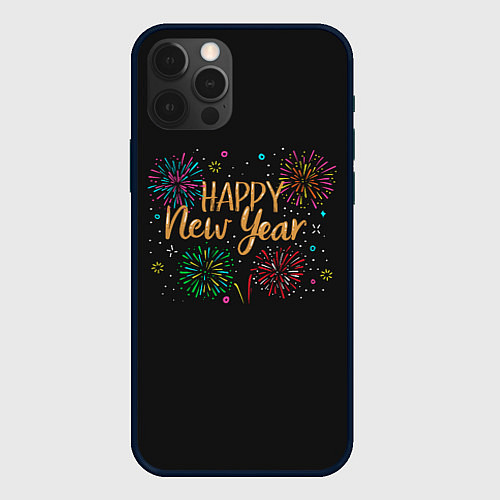 Чехол iPhone 12 Pro Max Fireworks Explosinons Happy New Year / 3D-Черный – фото 1