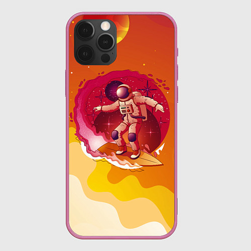 Чехол iPhone 12 Pro Max Космический скейтборд / 3D-Малиновый – фото 1