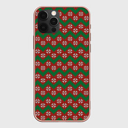 Чехол для iPhone 12 Pro Max Knitted Snowflake Pattern, цвет: 3D-светло-розовый