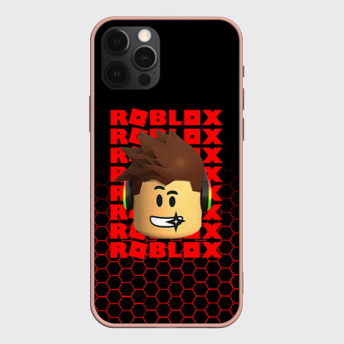 Чехол iPhone 12 Pro Max ROBLOX LEGO FACE УЗОР СОТЫ / 3D-Светло-розовый – фото 1