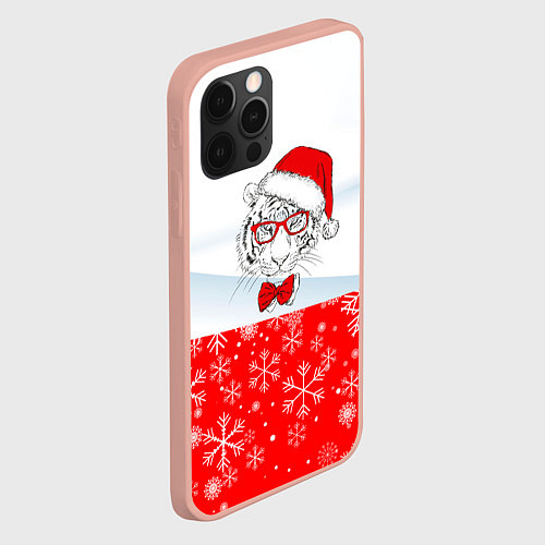 Чехол iPhone 12 Pro Max Новогодний тигр в сугробе снега / 3D-Светло-розовый – фото 2