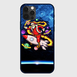 Чехол iPhone 12 Pro Max Санта хипстер в очках на ракете в космосе с планет