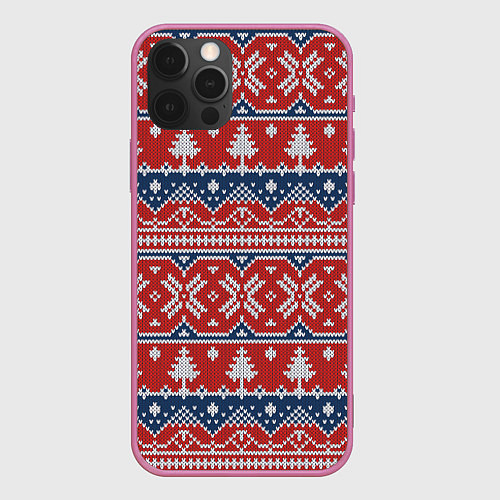 Чехол iPhone 12 Pro Max New Year Pattern / 3D-Малиновый – фото 1