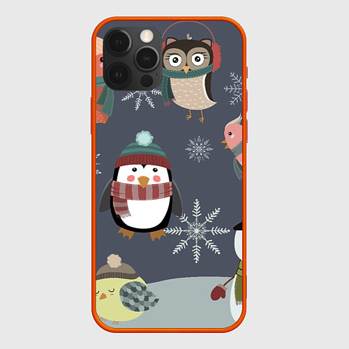 Чехол iPhone 12 Pro Max НОВОГОДНИЙ ПАТТЕРН ЖИВОТНЫЕ / 3D-Красный – фото 1