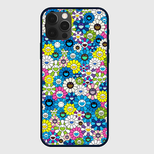 Чехол iPhone 12 Pro Max Takashi Murakami Улыбающиеся цветы / 3D-Черный – фото 1