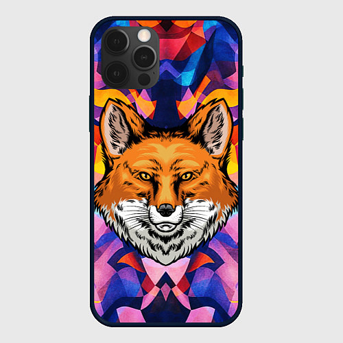 Чехол iPhone 12 Pro Max АБСТРАКЦИЯ И ГОЛОВА ЛИСЫ FOX HEAD / 3D-Черный – фото 1