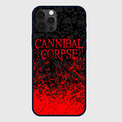 Чехол для iPhone 12 Pro Max CANNIBAL CORPSE, БРЫЗГИ КРАСОК ЧЕРЕПА, цвет: 3D-черный