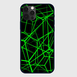 Чехол iPhone 12 Pro Max Зеленые Полигоны Матрица