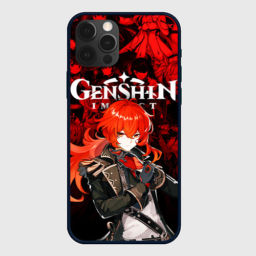 Чехол iPhone 12 Pro Max GENSHIN IMPACT DILUC ГЕНШИН ИМПАКТ ДИЛЮК / 3D-Черный – фото 1