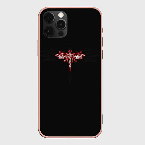 Чехол iPhone 12 Pro Max Стрекоза Red Neon Theme / 3D-Светло-розовый – фото 1