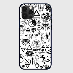 Чехол iPhone 12 Pro Max THE WITCHER LOGOBOMBING ЧЁРНО БЕЛЫЙ ВЕДЬМАК ПАТТЕР