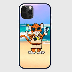 Чехол для iPhone 12 Pro Max Тигр в отпуске на новый год на море, цвет: 3D-черный