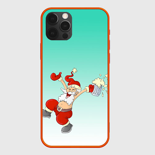 Чехол iPhone 12 Pro Max Веселый празднующий дед Мороз / 3D-Красный – фото 1