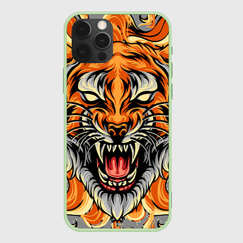 Чехол iPhone 12 Pro Max Символ года тигр в гневе / 3D-Салатовый – фото 1
