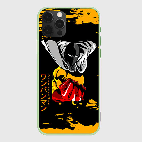 Чехол iPhone 12 Pro Max Сайтама грозит кулаком One Punch-Man / 3D-Салатовый – фото 1