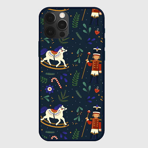 Чехол iPhone 12 Pro Max Щелкунчик паттерн с лошадкой / 3D-Черный – фото 1