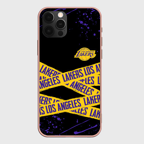 Чехол iPhone 12 Pro Max LAKERS LOGO БРЫЗГИ КРАСОК / 3D-Светло-розовый – фото 1