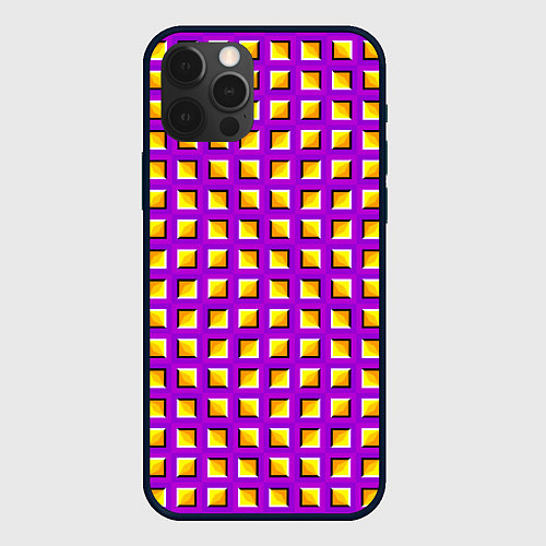 Чехол iPhone 12 Pro Max Фиолетовый Фон с Желтыми Квадратами Иллюзия Движен / 3D-Черный – фото 1