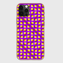 Чехол iPhone 12 Pro Max Фиолетовый Фон с Желтыми Квадратами Иллюзия Движен