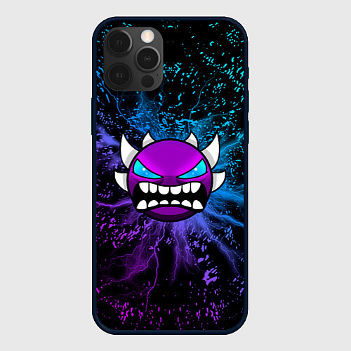 Чехол iPhone 12 Pro Max Geometry Dash - Грозовой смайл / 3D-Черный – фото 1