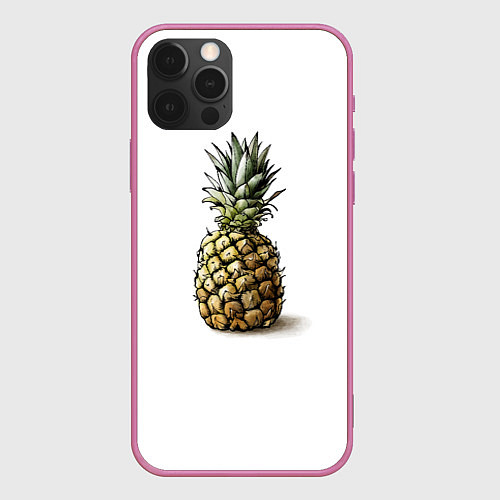 Чехол iPhone 12 Pro Max Pineapple watercolor / 3D-Малиновый – фото 1