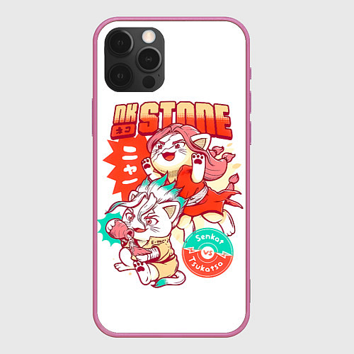 Чехол iPhone 12 Pro Max Котятки Сенку и Цукаса Dr Stone / 3D-Малиновый – фото 1